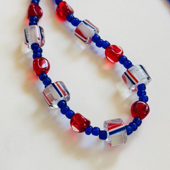 VTG Art Glass beaded collar Necklace Blue red translucent beads Lamp work rare - Picture 5 of 7